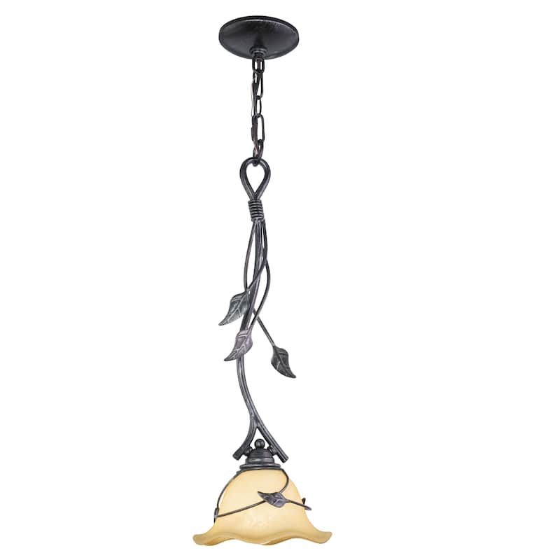 Vine Black Rustic Mini Pendant Ceiling Light - 7.5-in W x 22-in H x 7.5-in D - Oil Shale - 7.5-in W x 22-in H x 7.5-in D