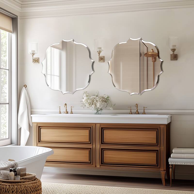 Frameless Bathroom Mirror Wall Mounted Modern Stylish Design with Contemporary Bevelled Edges