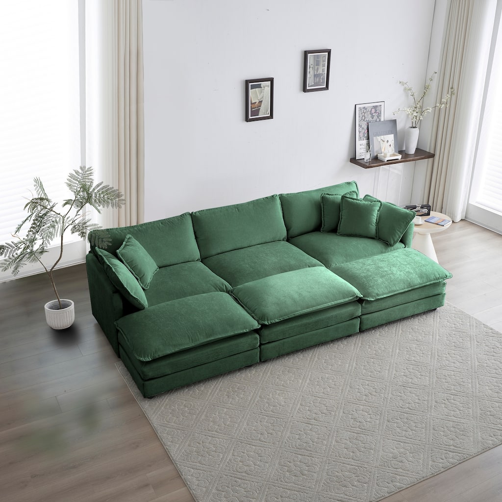 Modular 6-Seater U-Shaped Sectional Super Soft Sofa with Ottomans