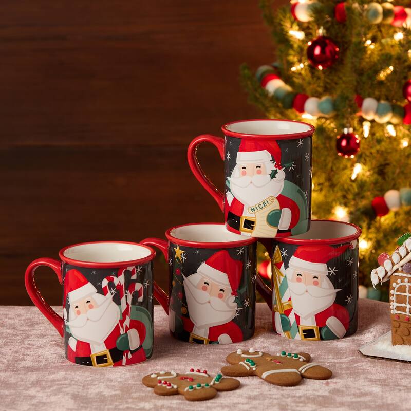 Certified International Christmas Whimsy Santa Set of 4 Mugs 18 oz. Assorted Designs