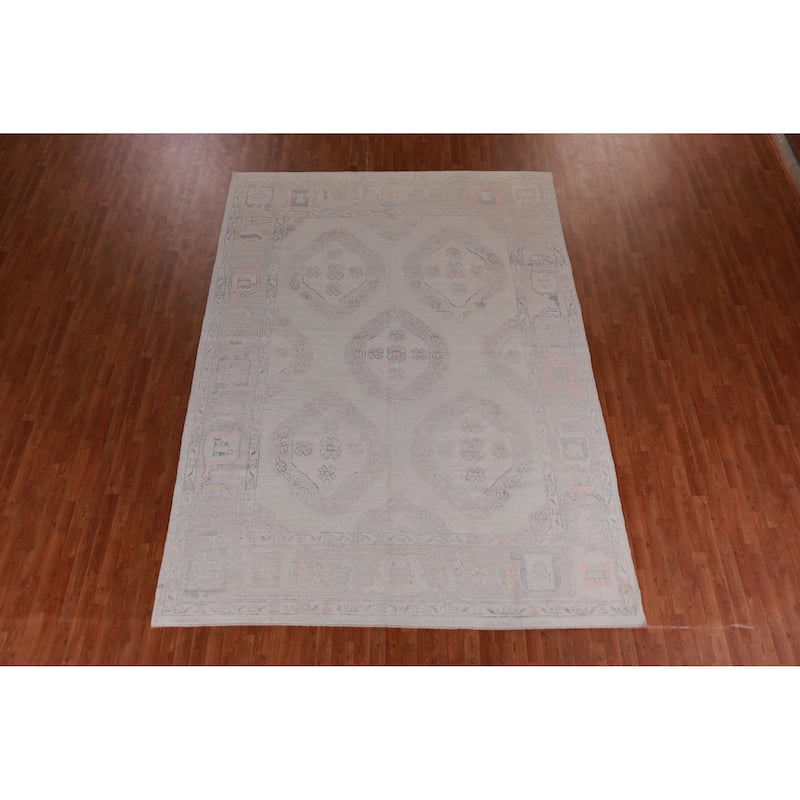 Hand Knotted Oriental 100% Wool Carpet Transitional Geometric Beige & Ivories Oushak Area Rug - 12' 0'' X 8' 10''