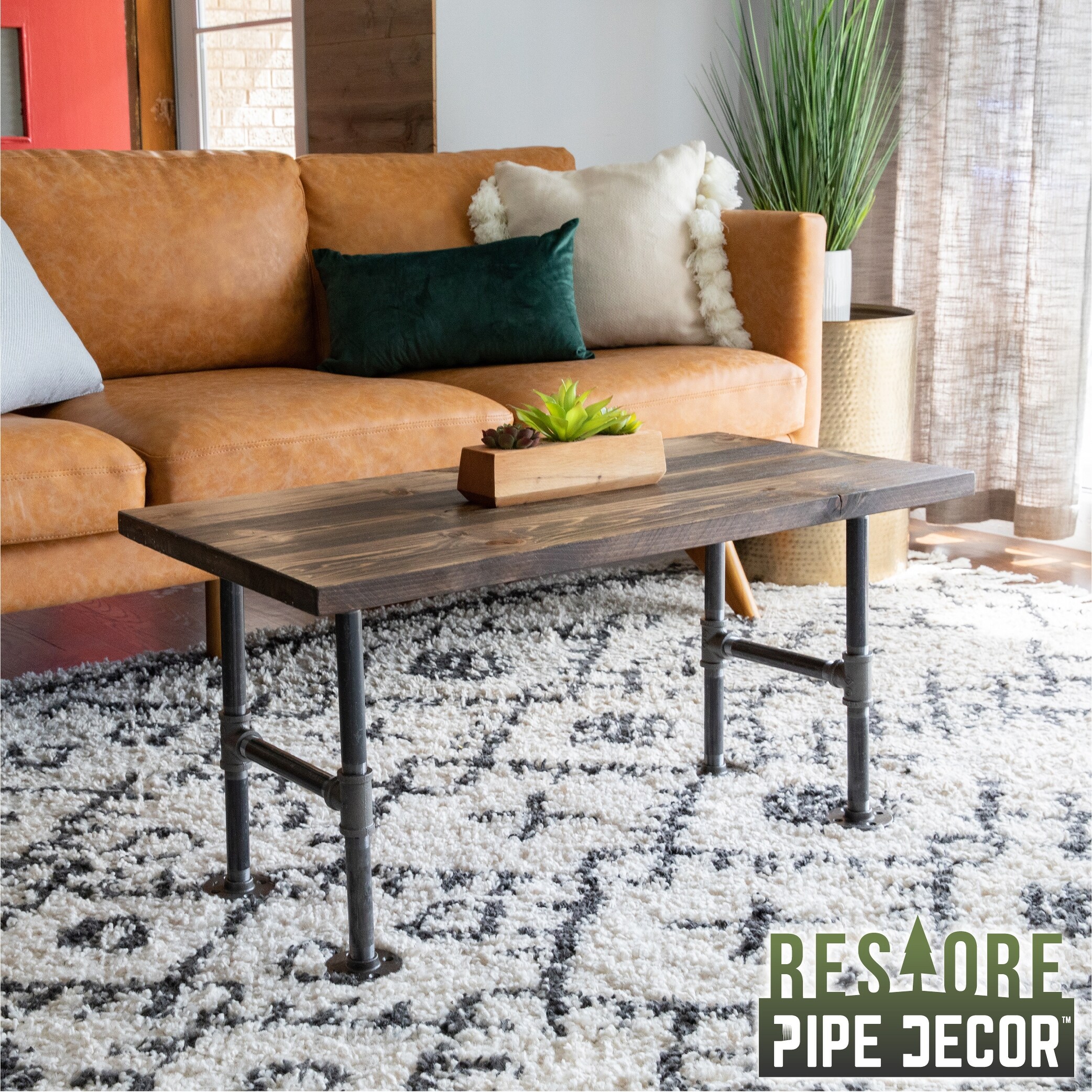 Industrial pipe top coffee table