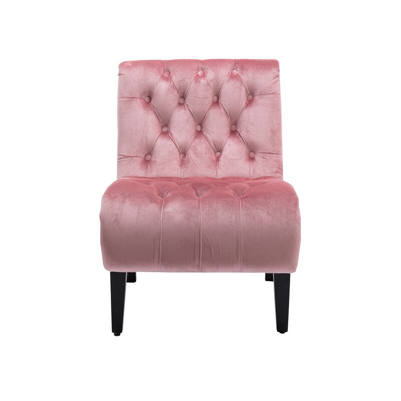 Pink 22.83" Buttons Tufted Accent Chair with Wooden Legs