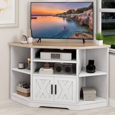 Corner TV Stand W/ Power Outlet Media Console for to 55 Inch Wash Grey - 47 inches in width
