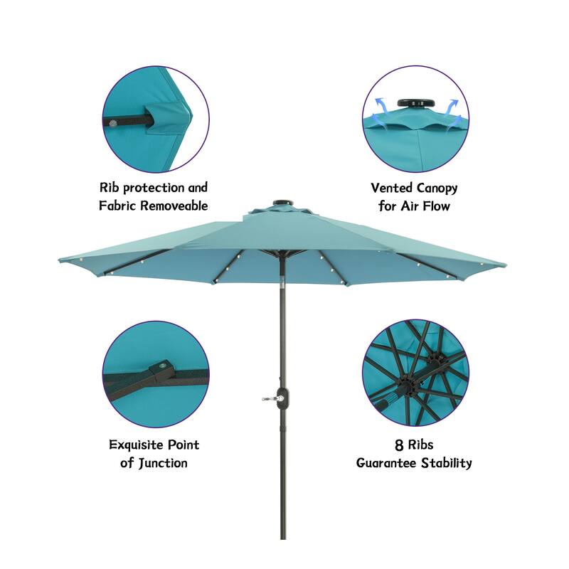 9 ft. Aluminum Market High Quality Solar LED Light Tilt Patio Beach Umbrella