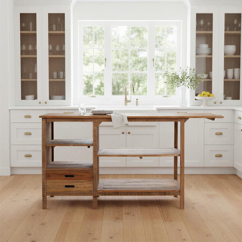 Reclaimed Wood Narrow Entryway Table with 2 Drawers - 71.0"L x 24.0"W x 37.0"H - 71.0"L x 24.0"W x 37.0"H - Natural - Wood