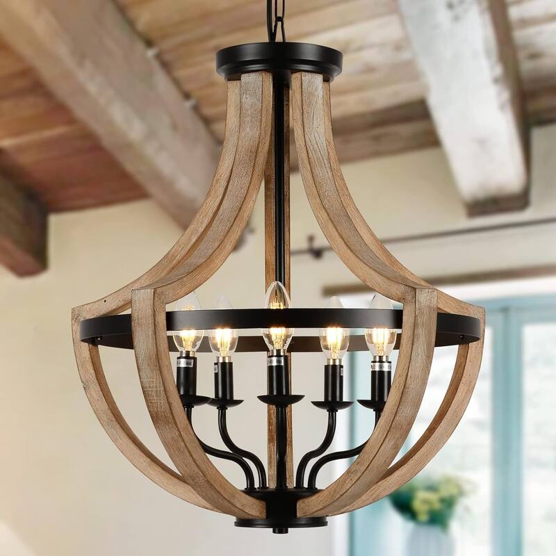 Flush Mount Ceiling Light Dining Room Pendant Light, Wooden Chandelier Ceiling Light Fixtures for Kitchen Island