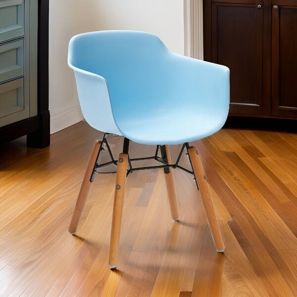 slide 2 of 6, Lyna 16 Inch Kids Side Chair with Solid Back, Set of 4, Arms, Angled Wood Base, Blue