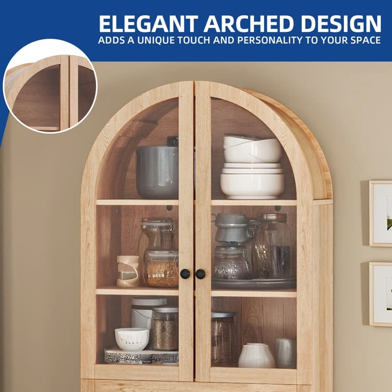 Moasis 71" Tall Farmhouse Arched Kitchen Pantry with Large Drawers And Adjustable Shelves