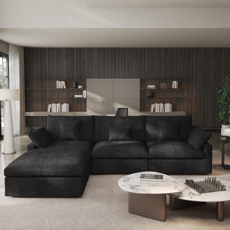 Minimalist Linen Sectional Sofa Cloud Couch, L-Shape Deep Seat Couch with Cushions