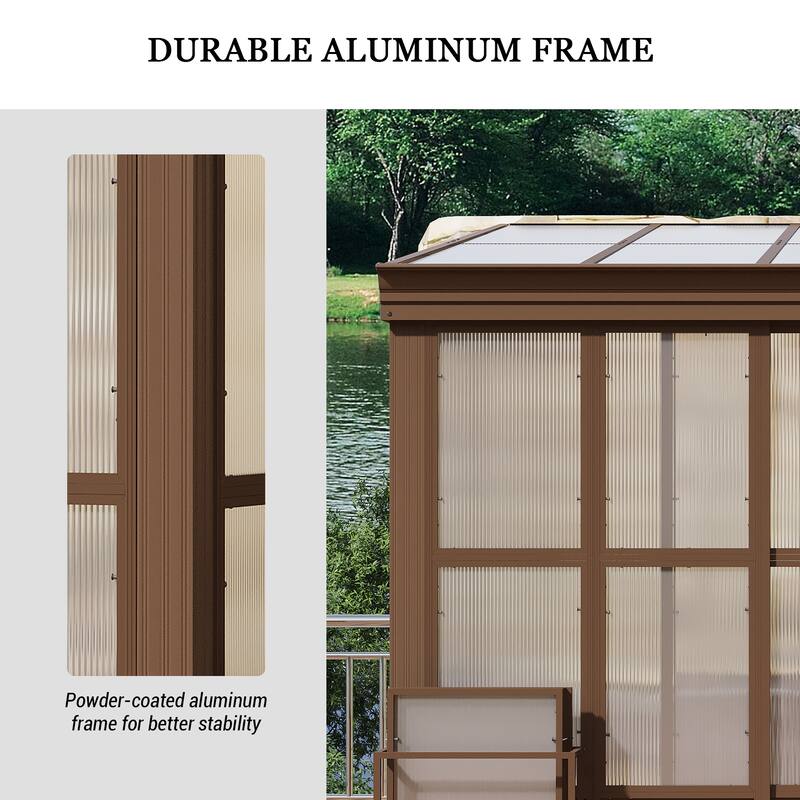 Lean-to Sunroom 10x12FT, Wall Mounted Solarium