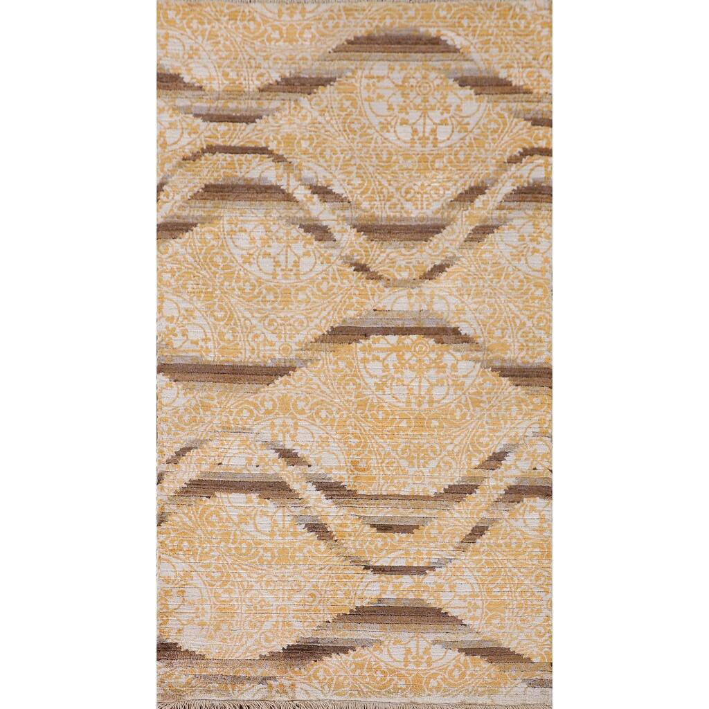 Abstract Oriental Accent Rug Handmade Striped Wool Carpet - 2'9"x 5'1"