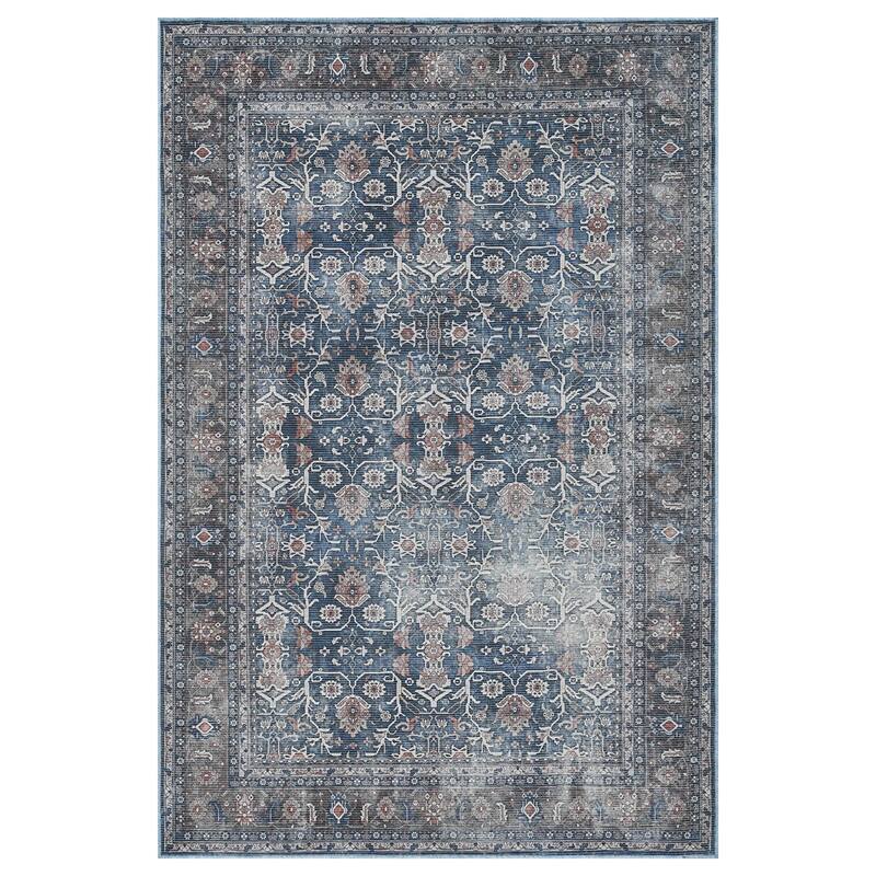 Alaska Machine-Washable Vintage Medallion Power-Loomed Area/Runner Rug - 2' x 3' - Blue/Green