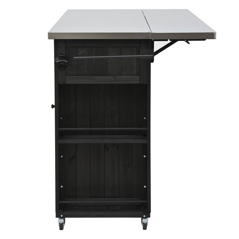 Outdoor Kitchen Island Fir Wood Kitchen Island with Stainless Steel Top, Ample Storage Space, Towel and Spice Racks