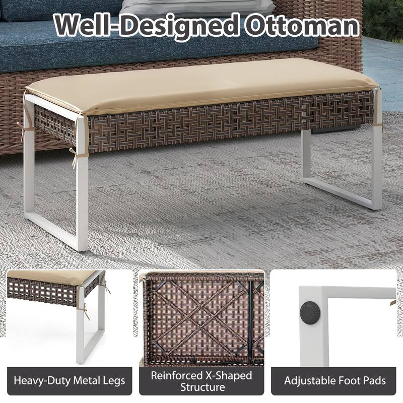 Gymax 43 Inch Patio Rectangle Ottoman Pack of 2 w/ Metal Legs & Seat
