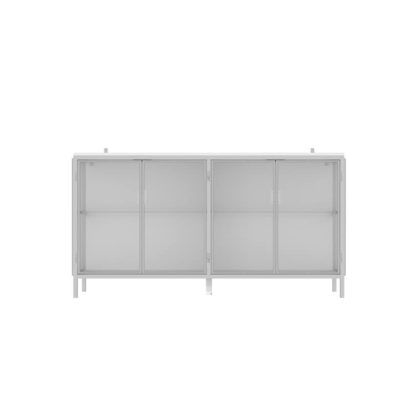 Display Storage Cabinet with Glass Shelves & Lighting Booshelf - 55.1"