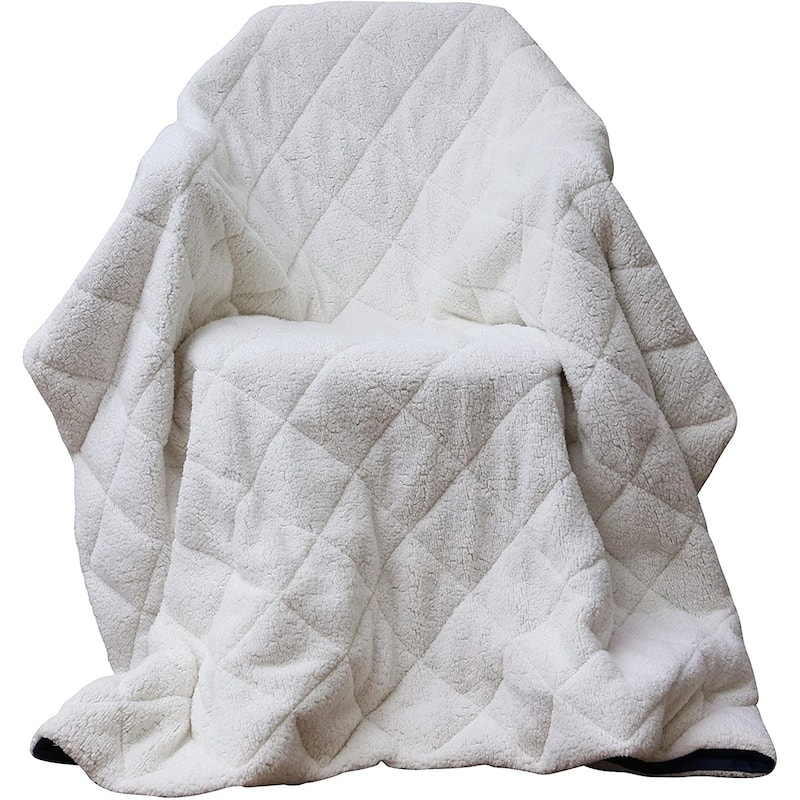 HomeRoots 60" X 80" Navy Blue Microfiber Quilted Plush Throw Blanket