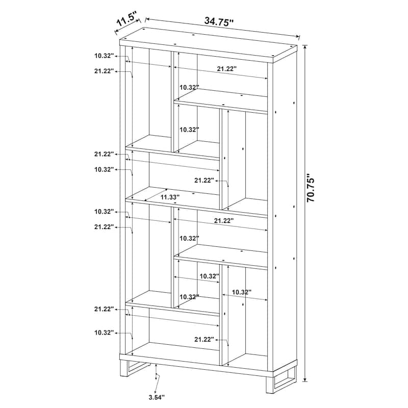 Delwin 71-inch 10-compartment Bookshelf Rustic Nutmeg - 34.75" x 11.50" x 70.75"