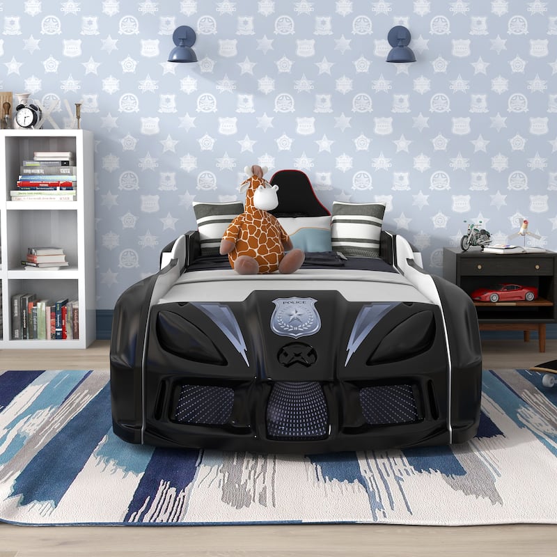 La Vetta Modern Twin Plastic Police Cruiser Kid Platform Bed with LED Lights and Handheld Remote by Furniture of America