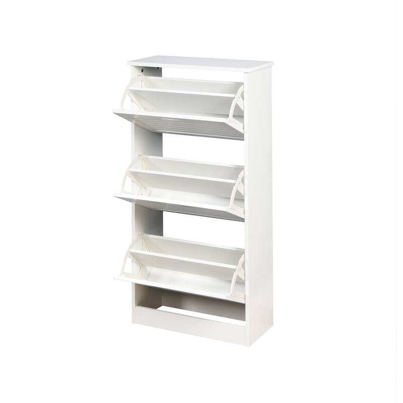 Space-Saving 3-Tier Shoe Storage Cabinet with Adjustable Shelves and 3 Flip Doors for Entryway, Hallway, Foyer Organization