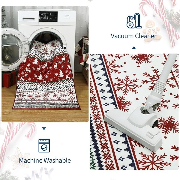 Washable Vintage Boho Christmas Area Rug, Low Pile - 1'6