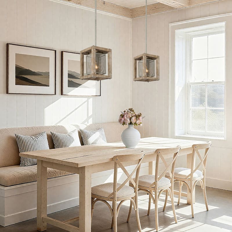 Farmhouse Rustic 1-Light Wood Pendant Light for Kitchen Island Dining Room - L7.9" xW7.9 "xH10.6"