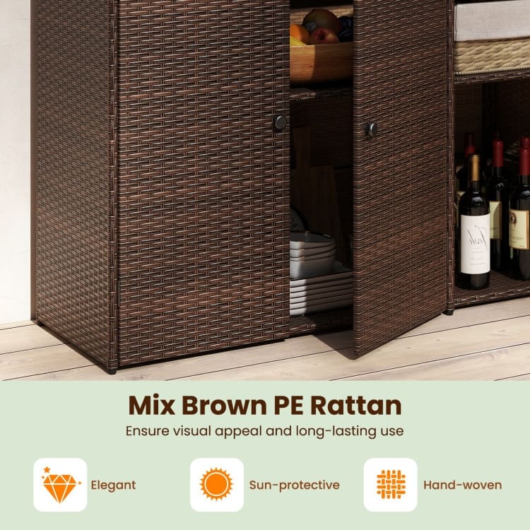 Mix Brown PE Rattan Patio Storage Cabinet with Metal Frame and Drawer - 48" x 17" x 40"