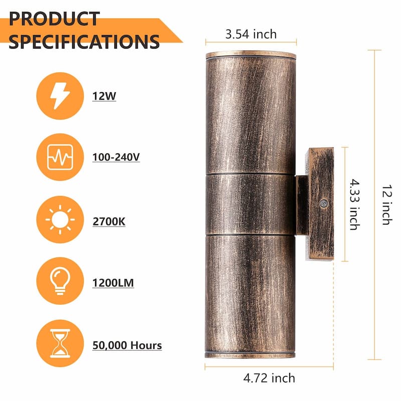 IP65 Integrated LED Cylinder Up Down Wall Light Outdoor