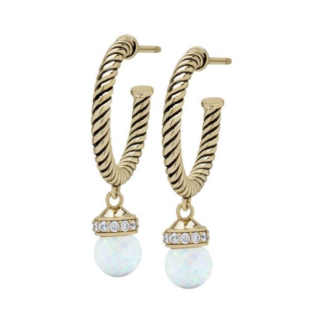 Victoria Townsend Gold over .925 Sterling Silver Opal Rope Textured Hoop Earrings - White