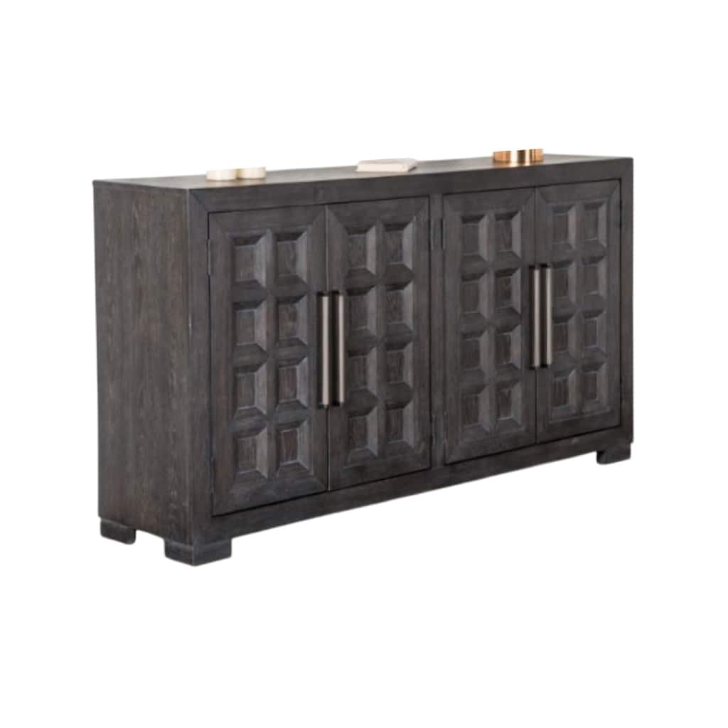 Kizie Sideboard Buffet Console 4 Doors and Shelves, Black Wood 66 Inch