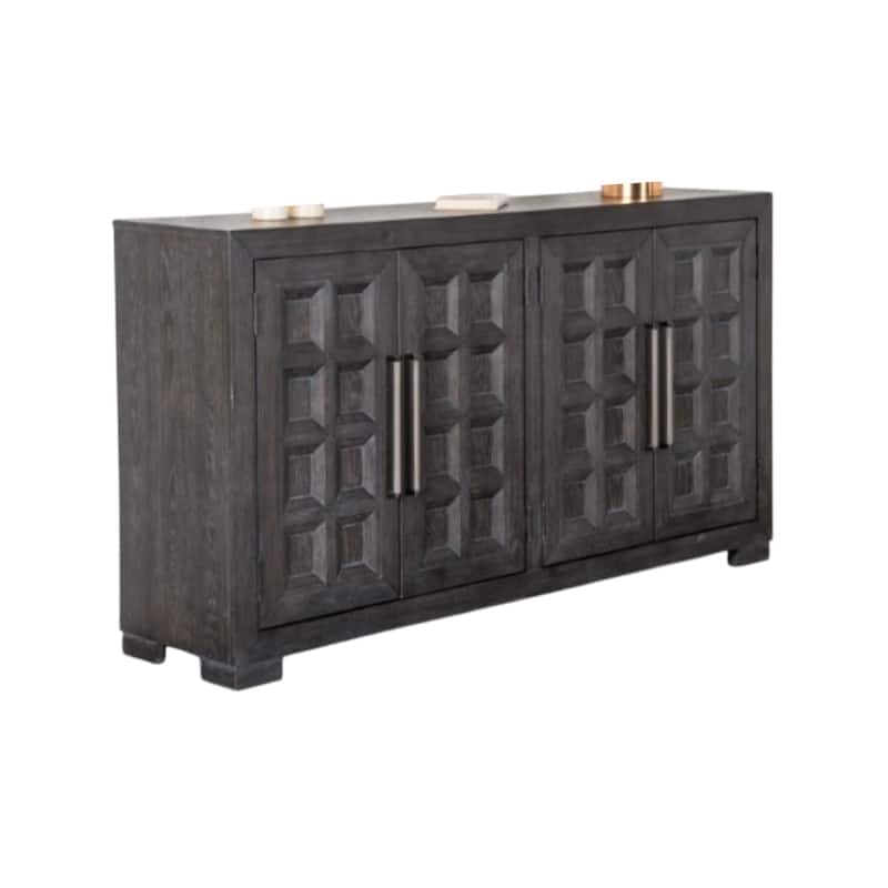 Kizie Sideboard Buffet Console 4 Doors and Shelves, Black Wood 66 Inch