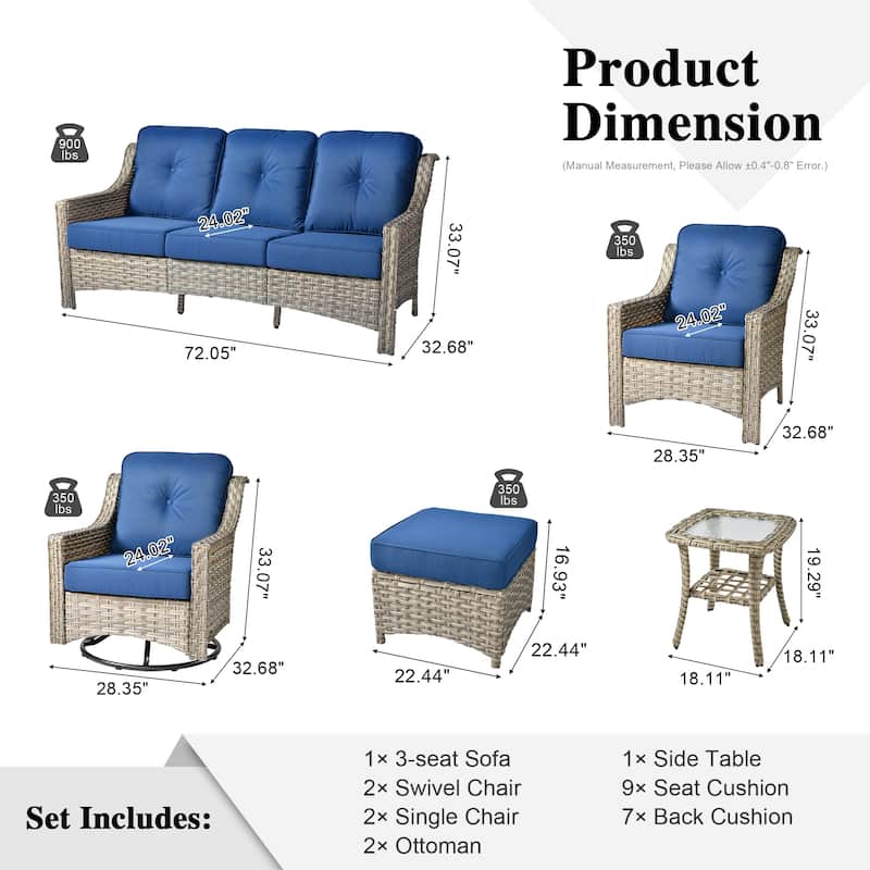 XIZZI 8-piece Patio Furniture Set Wicker Outdoor Swivel Chairs