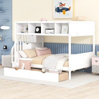 Twin over Full Bunk Bed Kids Bed with Shelfs,Staircase,Drawers