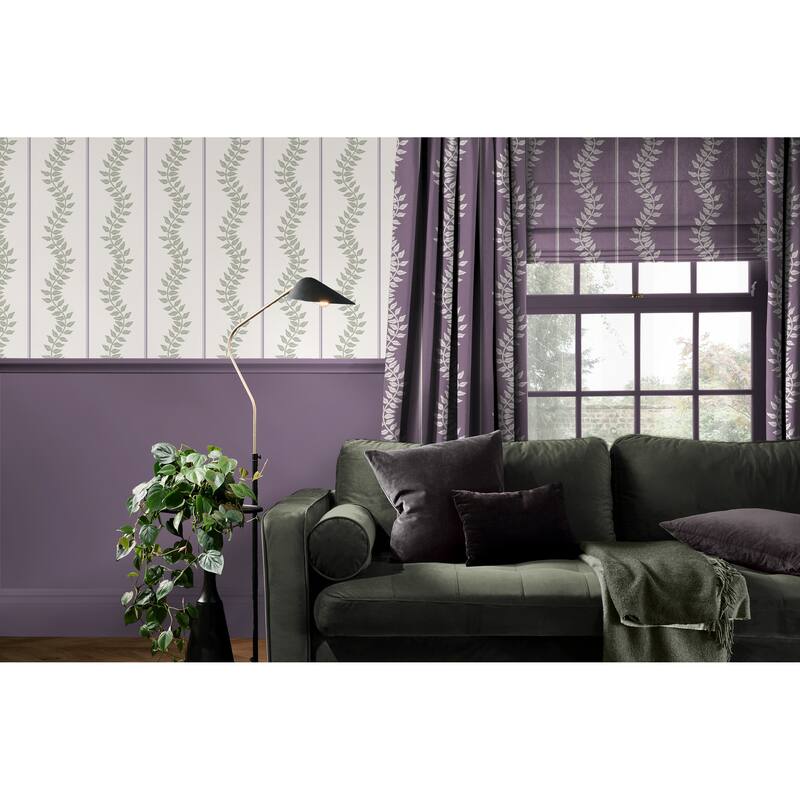 Graham & Brown Laurel Leaf Stripe Mauve & Sage Wallpaper