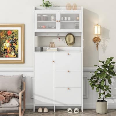 Hall Tree and Shoe Storage Bench with Flip Drawers and Doors