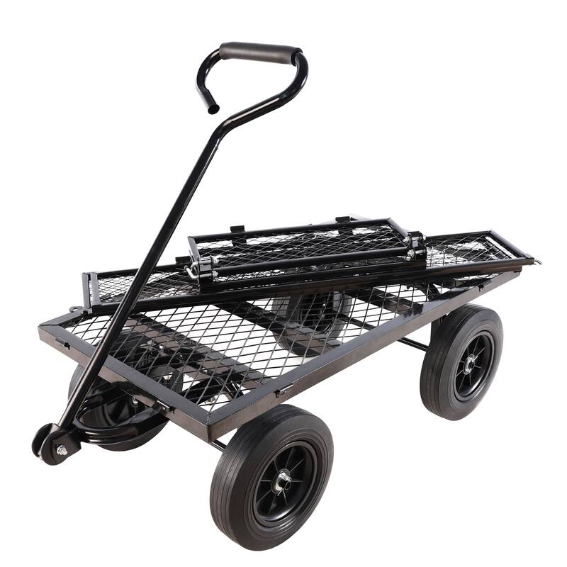 Tool Cart with Solid Tires for Lawn, Garden, and Farming Tasks - Spacious Bed for Debris, Tools, and Fertilizers - Metal