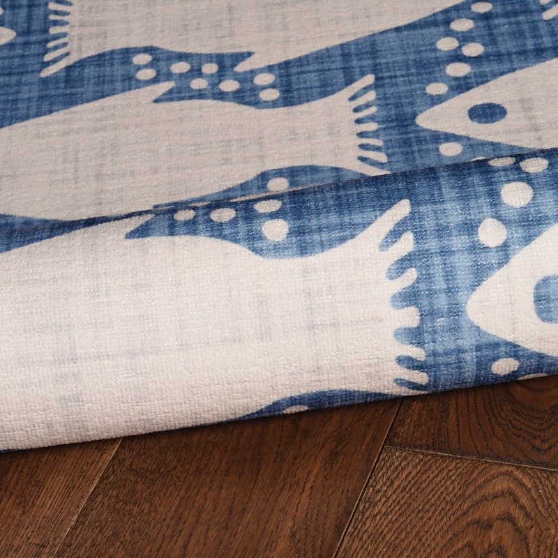 Seabourne Machine Washable Coastal Ivory and Blue Area Rug