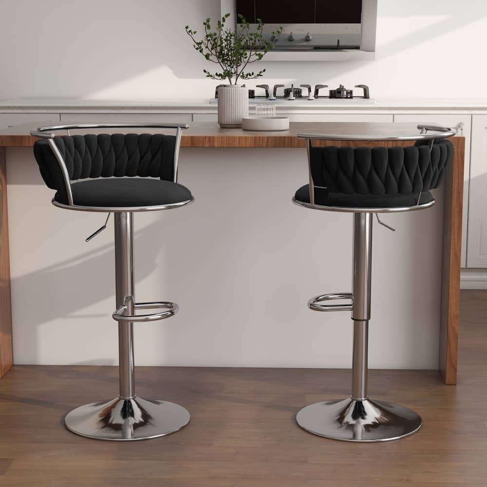 Modern Velvet Adjustable Swivel Bar Stools Set of 2