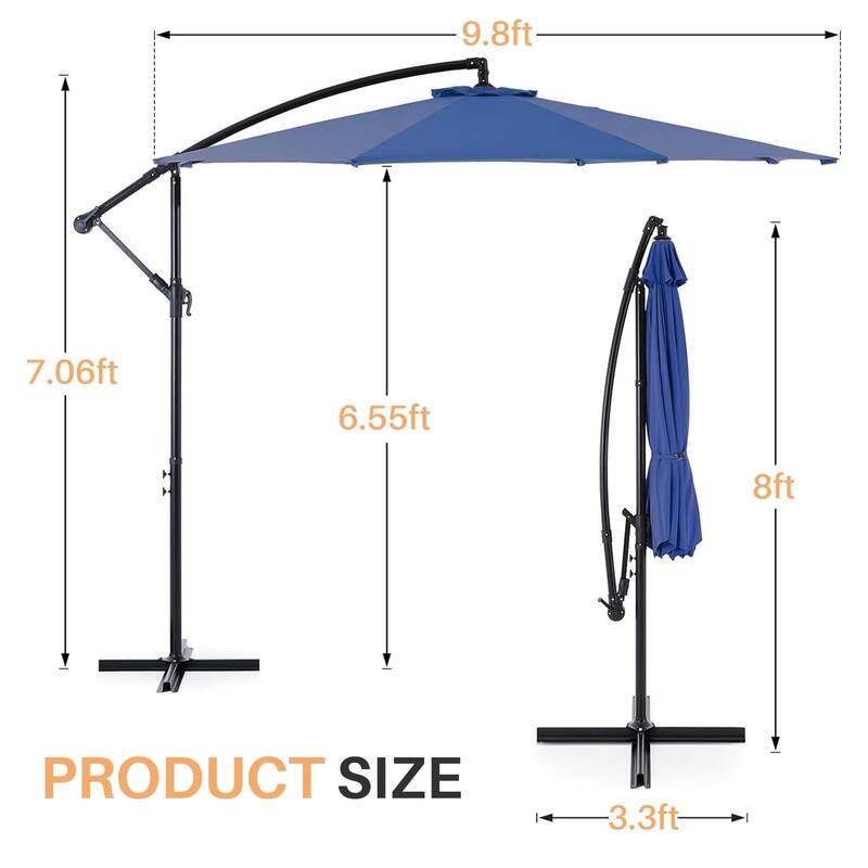 10FT Offset Patio Umbrella, Cantilever Outdoor Umbrellas Easy Tilt Adjustment, 73.2 Sq Ft UV Protection Hanging Market Umbrella