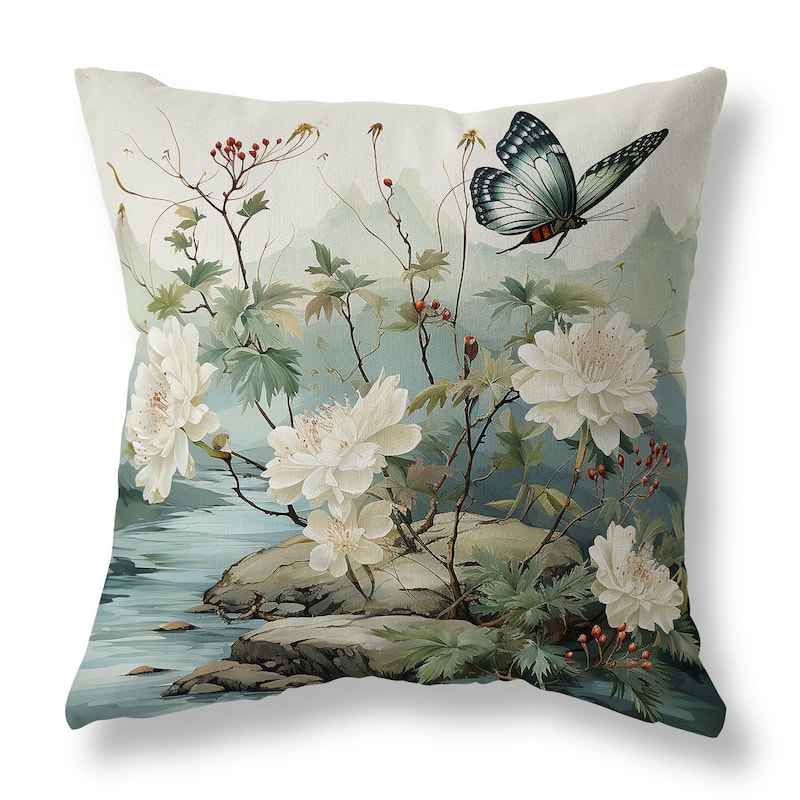 Lime And Green Butterfly Crest Ridge Faux Suede Throw Pillow Zipper