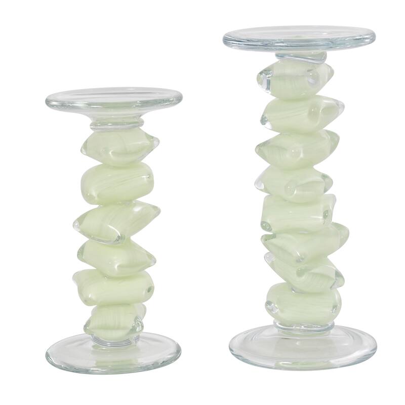 Clear or Green Glass Stacked Stone Candle Holder (Set of 2)