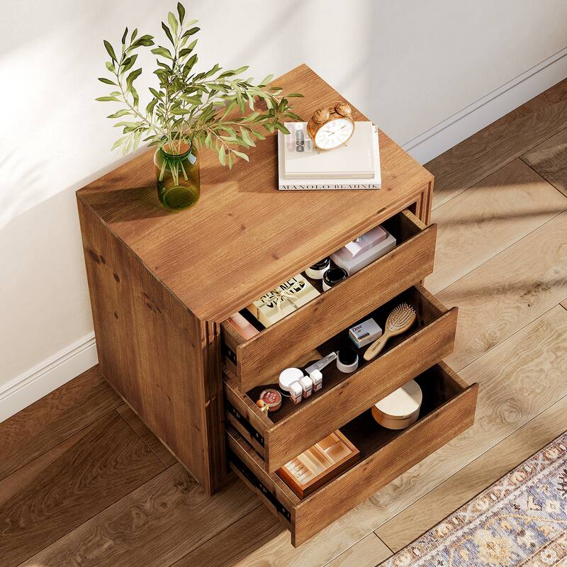 23.62" Solid Wood Nightstand with 3 Drawers, Rectangular Bedside Table for Bedroom