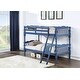 preview thumbnail 1 of 12, Twin over Twin Size Solid Wood Bunk Bed with Ladder and Fence for Kids, Bedroom Dark Blue