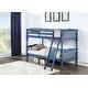 preview thumbnail 1 of 12, Twin over Twin Solid Wood Bunk Bed with Ladder and Fence for Kids Dark Blue