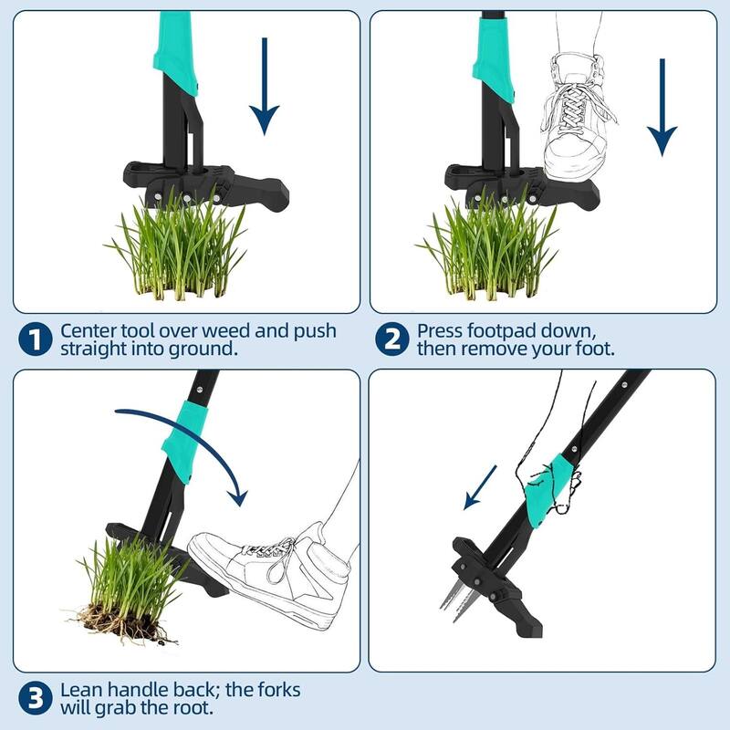 Gardening Hand Weeding Tool, 4-Claw Stand Up Weed Puller for Garden, Lawn Care