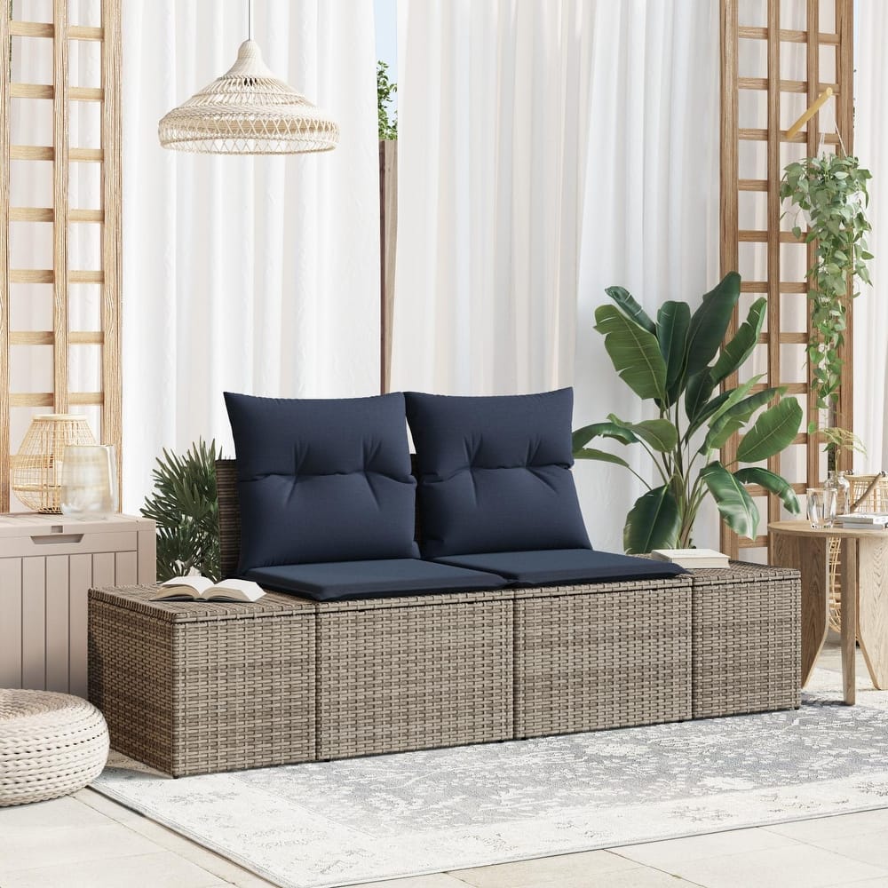 vidaXL 2-Seater Garden Sofa with Cushions Black/Brown/Grey Poly Rattan