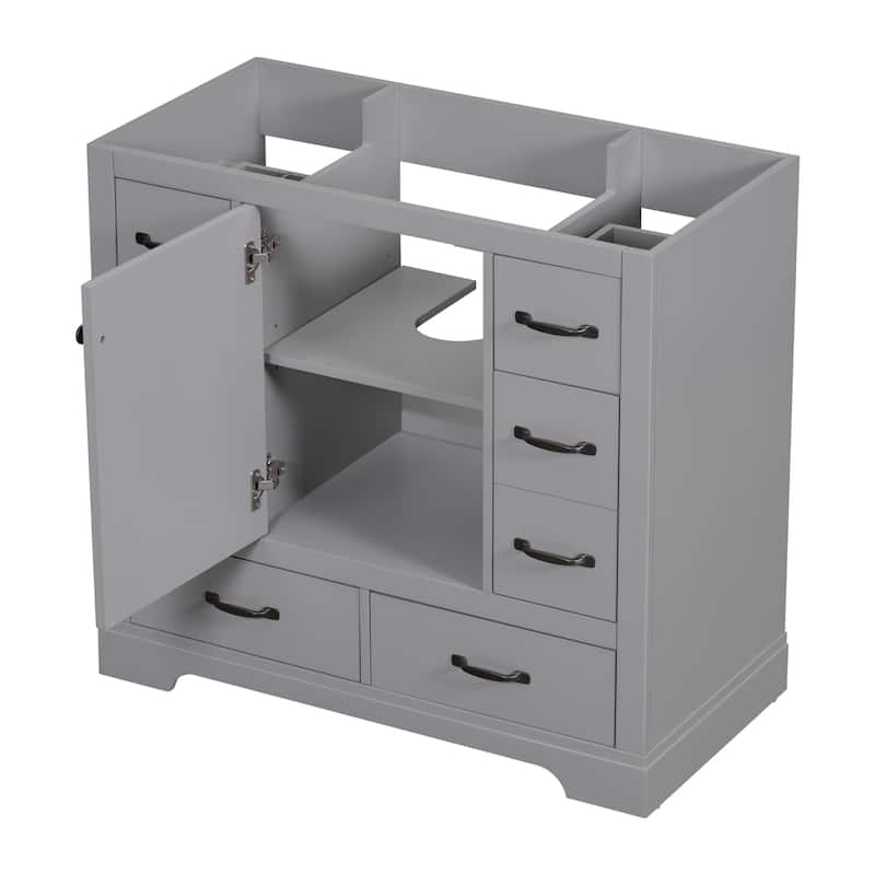36"Bathroom Vanity without Sink,Cabinet Base Only,Six Drawers,Multi-Functional Drawer Divider,Adjustable Shelf