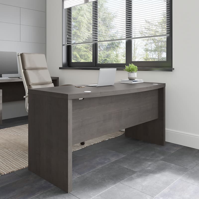 Echo 60W Bow Front Desk by Bush Business Furniture - Charcoal Maple