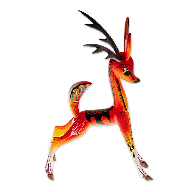 Novica Handmade Dainty Deer In Orange Wood Alebrije Sculpture