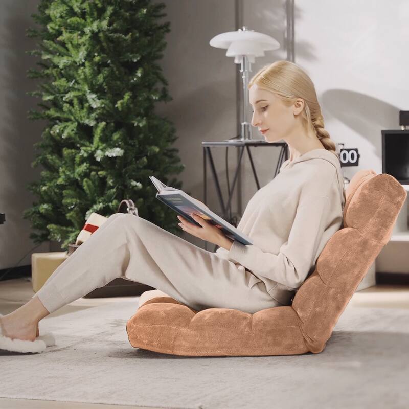 Coral Velvet Adjustable Floor Chair with 14-Position Backrest and Folding Design - 41.5" x 22.5" x 6" (L x W x H)